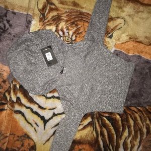 Gray knitted crop top with hoodie